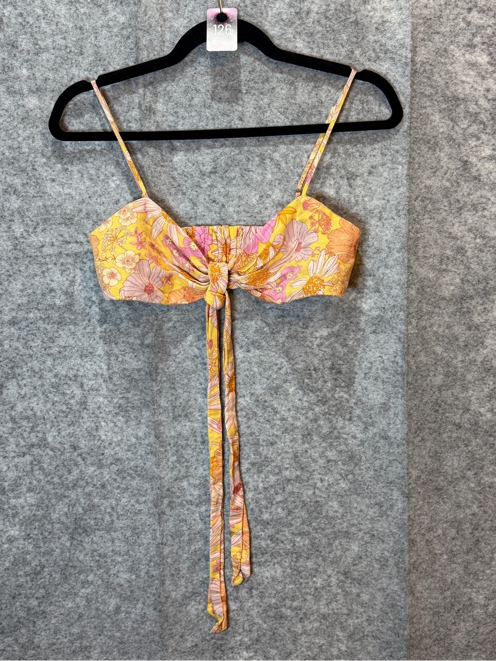 H&M Floral Linen Blend Tie Front Bralette Crop Top Size Small Cottagecore